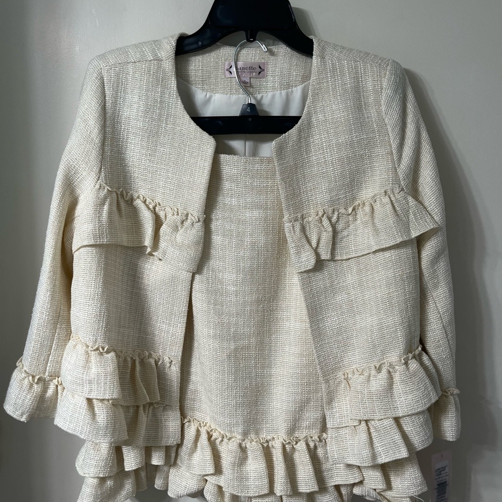 Nanette Lepore Ivory Tweed Skirt And Jacket Set